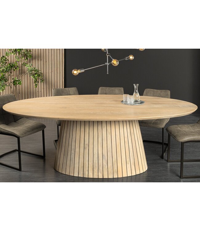 Invicta Interior Ovale eettafel ART DECO 220 cm wit witgekalkt massief mangohout met zuilvoet - 44563