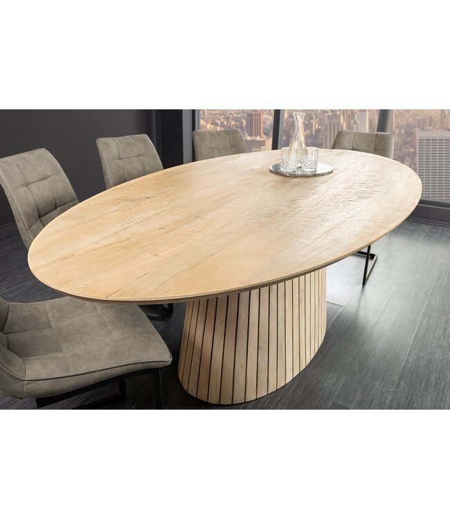 Invicta Interior Ovale eettafel ART DECO 220 cm wit witgekalkt massief mangohout met zuilvoet - 44563
