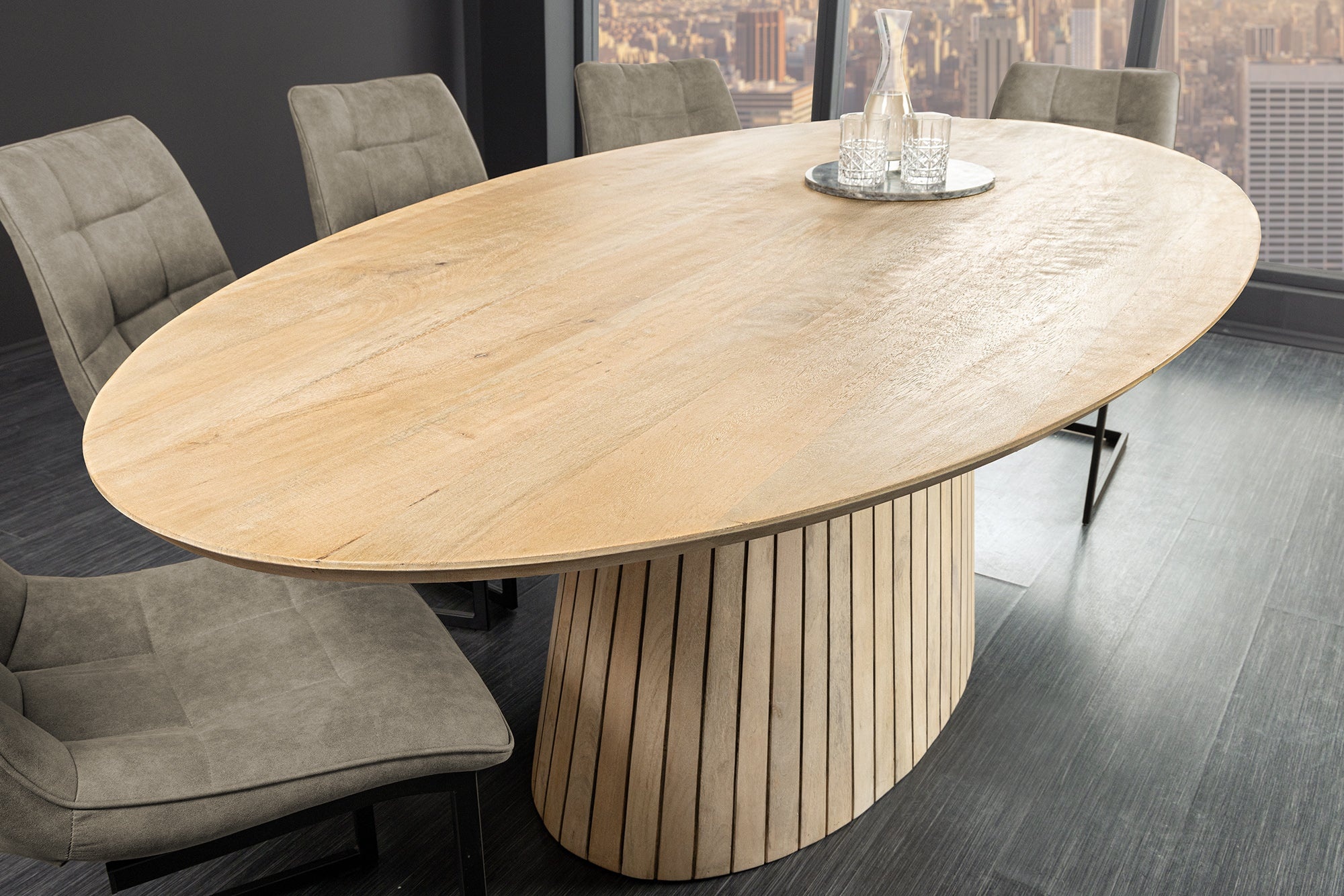Ovale eettafel ART DECO 220 cm wit witgekalkt massief mangohout met zuilvoet - 44563 afbeelding
