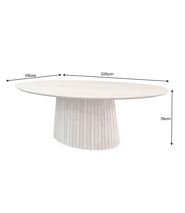 Invicta Interior Ovale eettafel ART DECO 220 cm wit witgekalkt massief mangohout met zuilvoet - 44563