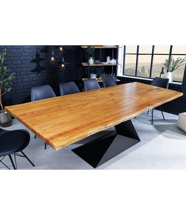 Invicta Interior Massieve eettafel MAMMUT BALANCE 200cm naturel bruin acacia zwarte boomrand - 44361