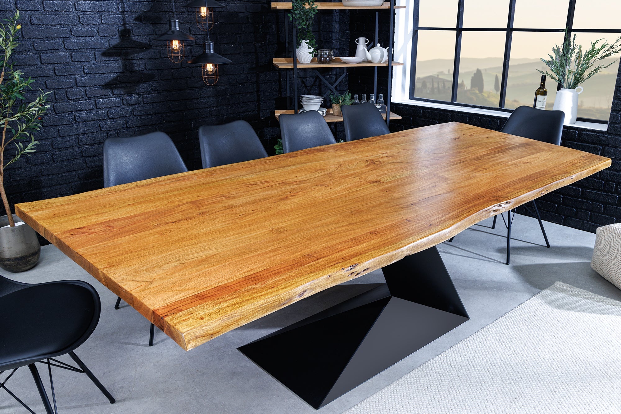 Massieve eettafel MAMMUT BALANCE 200cm naturel bruin acacia zwarte boomrand - 44361 afbeelding