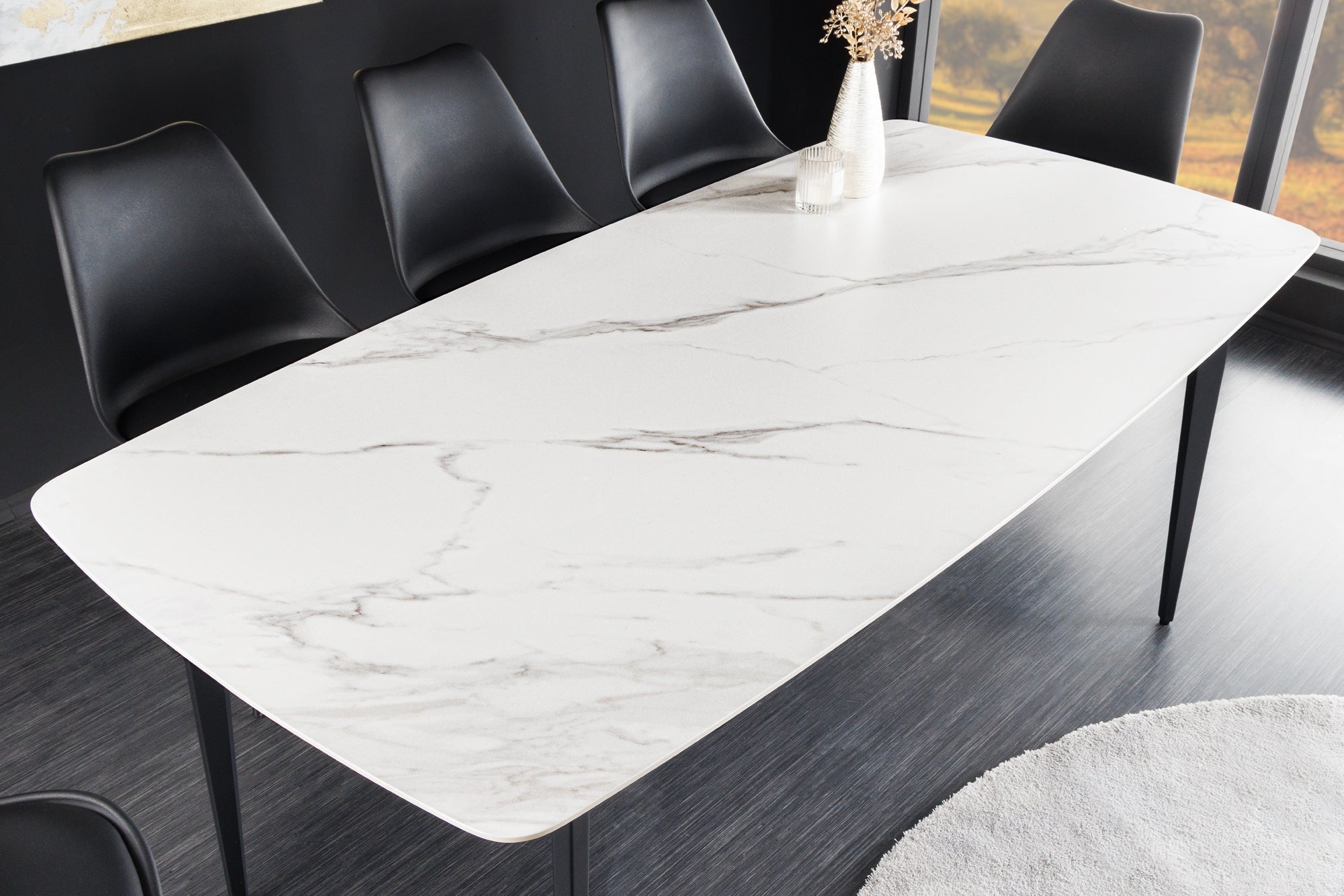Eettafel MILANO 160 cm wit marmer keramiek zwart metalen frame - 44765 afbeelding