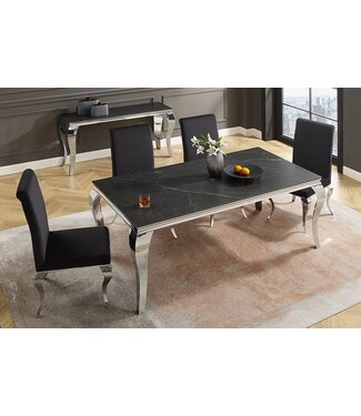 Invicta Interior Design eettafel MODERN BAROK 180 cm zwart antraciet chroom keramiek marmer - 44366