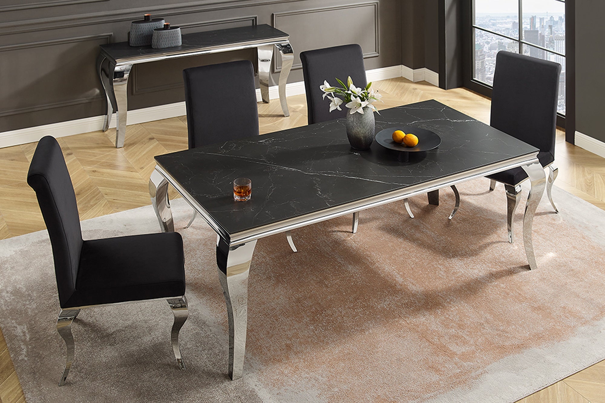 Design eettafel MODERN BAROK 180 cm zwart antraciet chroom keramiek marmer - 44366 afbeelding