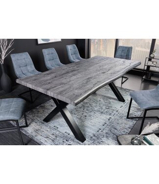 Invicta Interior Industriële eettafel WILD 160cm grijs witgekalkt wild eiken design boomrand zwart X-poot - 45085