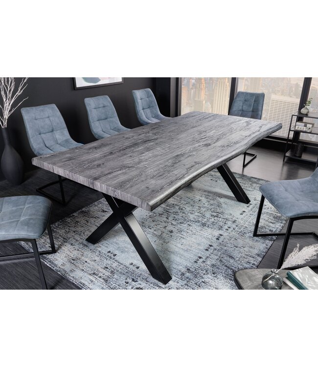 Invicta Interior Industriële eettafel WILD 160cm grijs witgekalkt wild eiken design boomrand zwart X-poot - 45085