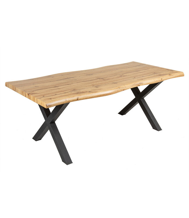 Invicta Interior Industriële eettafel WILD 160cm bruin wild eiken design boomrand zwart X-poot - 45082