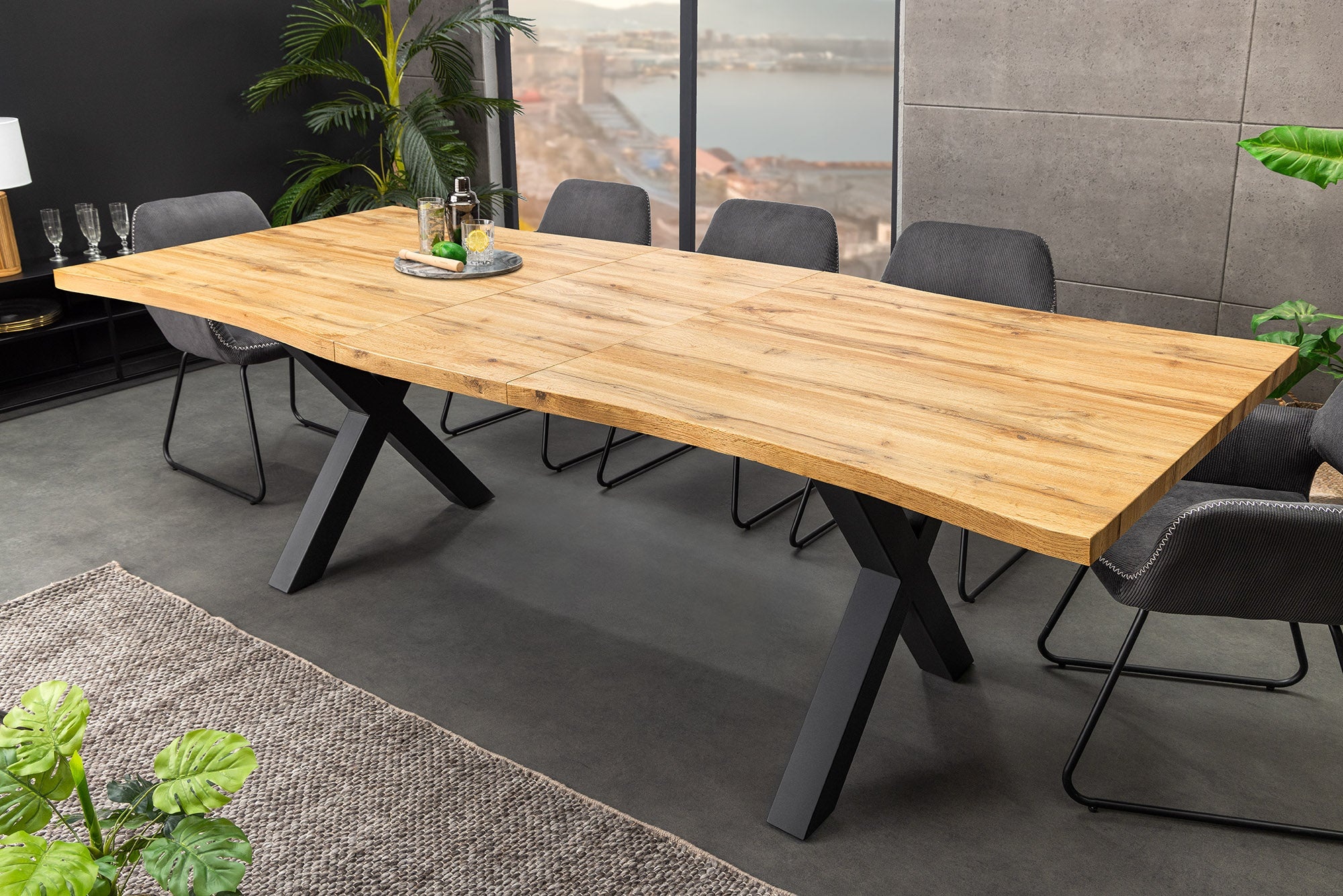Uitschuifbare eettafel WILD 180-220cm bruin wild eiken look zwarte boomrand - 45079 afbeelding