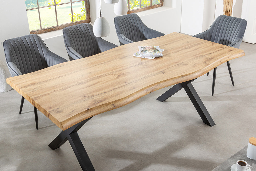 Industriële eettafel WILD 180cm bruin wild eiken design boomrand zwart X-poot - 45083 afbeelding