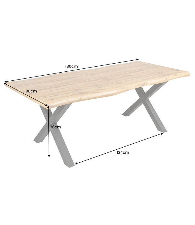 Invicta Interior Industriële eettafel WILD 180cm bruin wild eiken design boomrand zwart X-poot - 45083