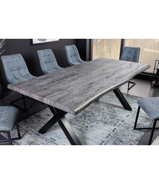 Invicta Interior Industriële eettafel WILD 200cm grijs witgekalkt wild eiken design boomrand zwart X-poot - 45087 Invicta Interior Industriële eettafel WILD 200cm grijs witgekalkt wild eiken design boomrand zwart X-poot - 45087