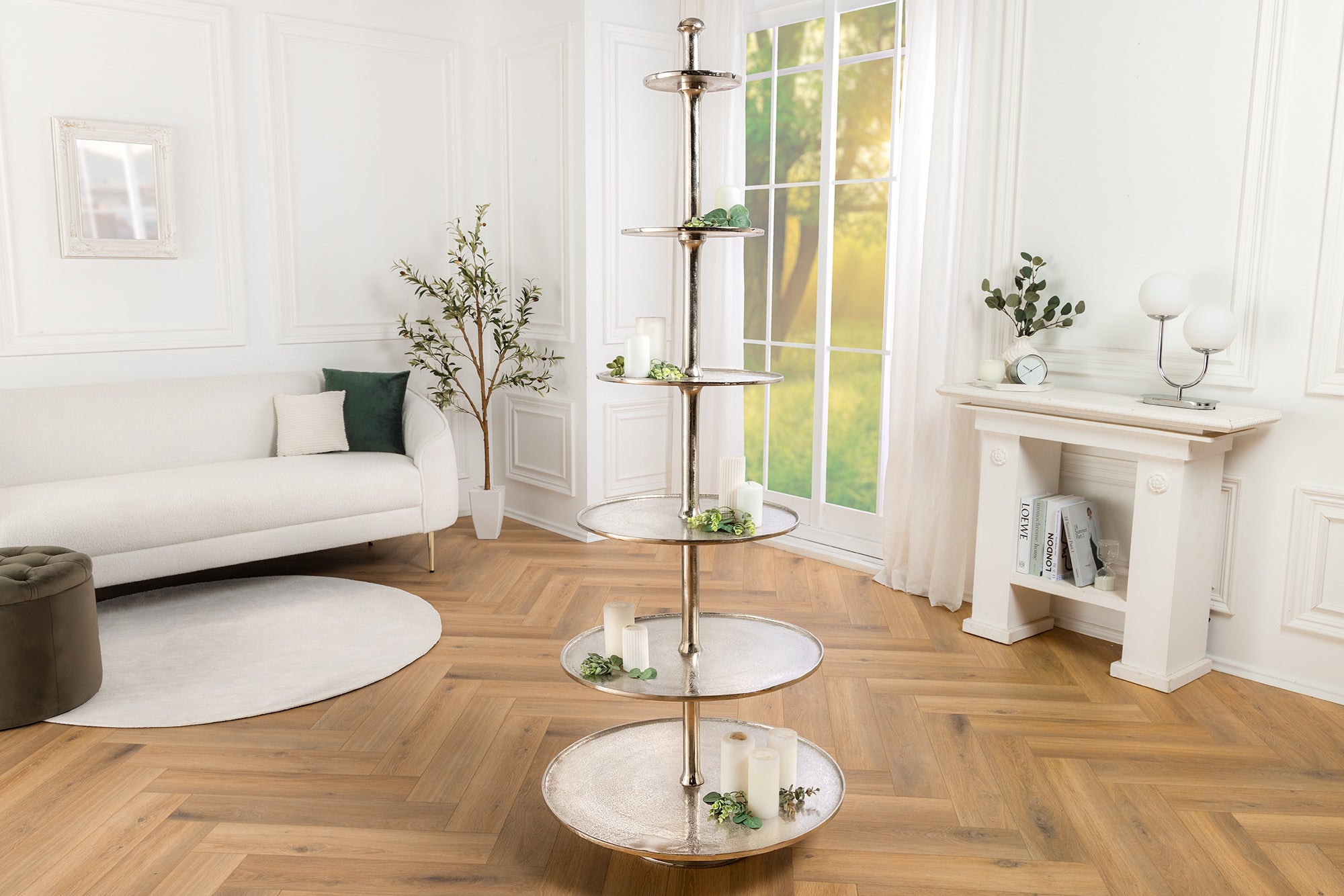 Design XXL Etagère ABSTRACT 180cm zilverkleurig metaal met zes handgemaakt - 44475 afbeelding