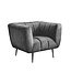 Invicta Interior Retro fauteuil NOBLESSE 105cm grijs fluweel zwart metalen poten lente kern decoratief stiksel - 44540