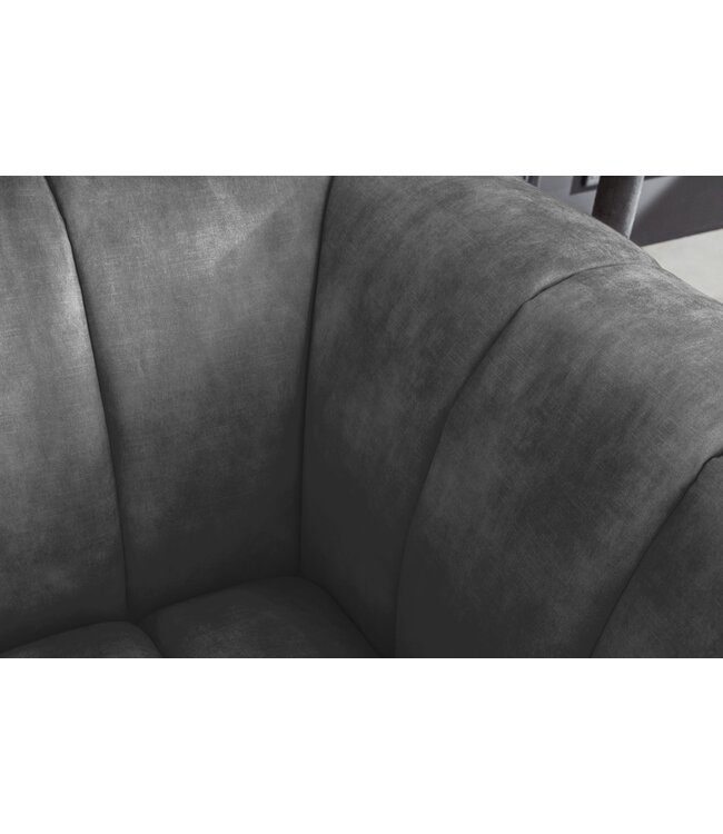 Invicta Interior Retro fauteuil NOBLESSE 105cm grijs fluweel zwart metalen poten lente kern decoratief stiksel - 44540