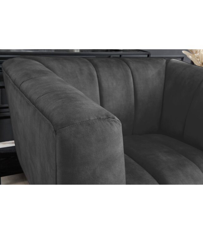 Invicta Interior Retro fauteuil NOBLESSE 105cm grijs fluweel zwart metalen poten lente kern decoratief stiksel - 44540