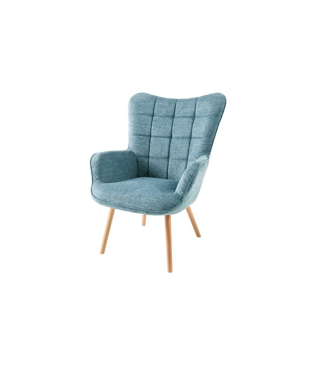 Invicta Interior Moderne fauteuil SCANDINAVIA blauw getextureerde massief houten poten met armleuningen - 44024
