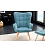 Invicta Interior Moderne fauteuil SCANDINAVIA blauw getextureerde massief houten poten met armleuningen - 44024