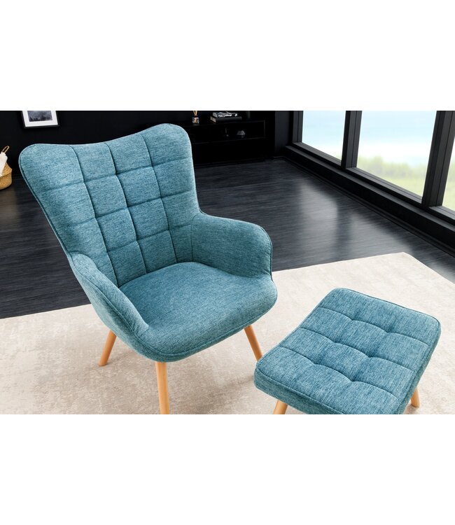 Invicta Interior Moderne fauteuil SCANDINAVIA blauw getextureerde massief houten poten met armleuningen - 44024