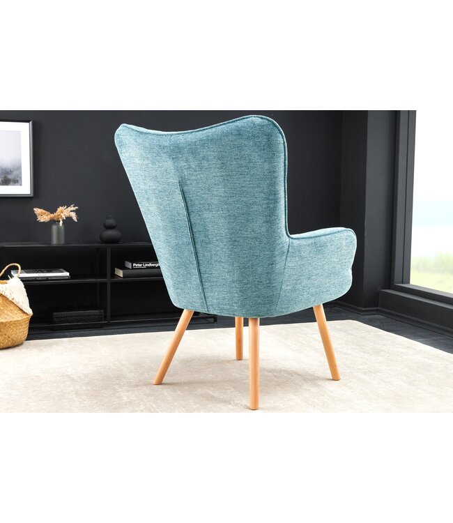 Invicta Interior Moderne fauteuil SCANDINAVIA blauw getextureerde massief houten poten met armleuningen - 44024