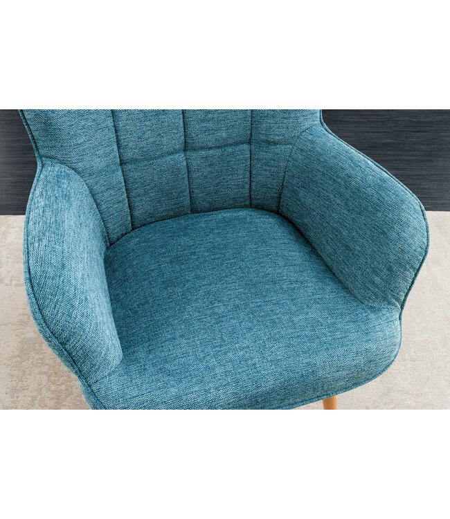 Invicta Interior Moderne fauteuil SCANDINAVIA blauw getextureerde massief houten poten met armleuningen - 44024