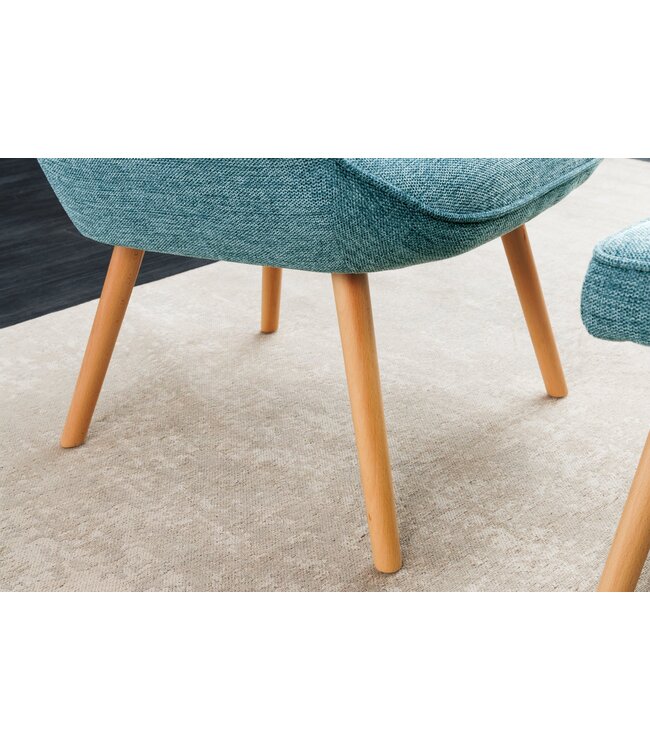 Invicta Interior Moderne fauteuil SCANDINAVIA blauw getextureerde massief houten poten met armleuningen - 44024