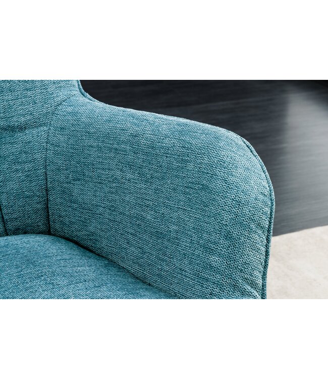 Invicta Interior Moderne fauteuil SCANDINAVIA blauw getextureerde massief houten poten met armleuningen - 44024