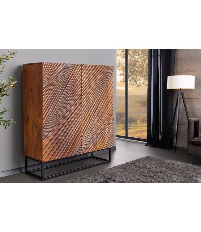 Invicta Interior Massief Highboard ART 120cm Bruin Mango Hout 3D Design Zwart Metaal - 45304