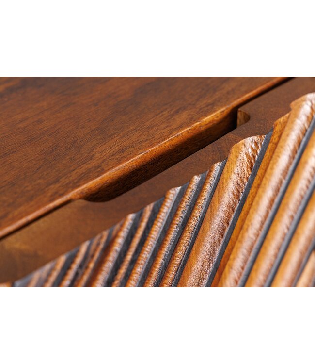 Invicta Interior Massief Highboard ART 120cm Bruin Mango Hout 3D Design Zwart Metaal - 45304