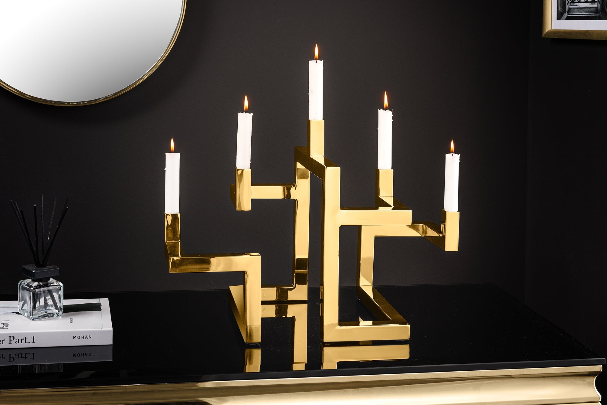 Elegante kandelaar ABSTRACT 50cm goud voor vijf kaarsen handgemaakt - 44885 afbeelding