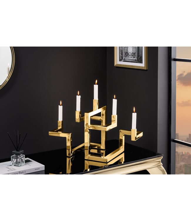 Invicta Interior Elegante kandelaar ABSTRACT 50cm goud voor vijf kaarsen handgemaakt - 44885