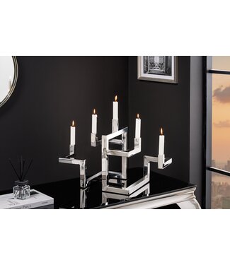 Invicta Interior Elegante kandelaar ABSTRACT 50cm zilver voor vijf kaarsen handgemaakt - 44886