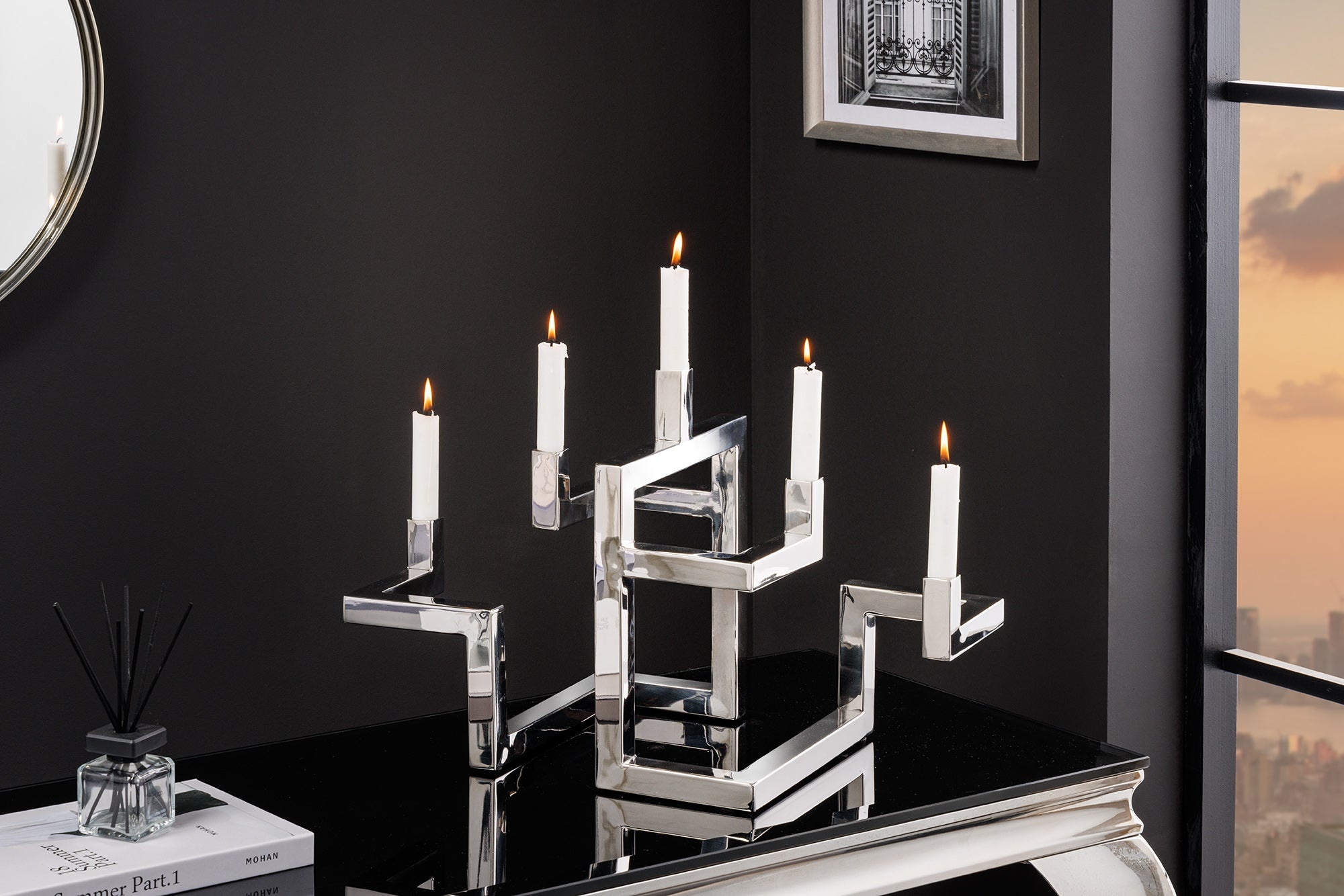 Elegante kandelaar ABSTRACT 50cm zilver voor vijf kaarsen handgemaakt - 44886 afbeelding