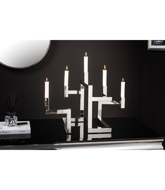 Invicta Interior Elegante kandelaar ABSTRACT 50cm zilver voor vijf kaarsen handgemaakt - 44886