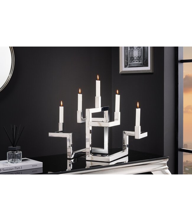 Invicta Interior Elegante kandelaar ABSTRACT 50cm zilver voor vijf kaarsen handgemaakt - 44886