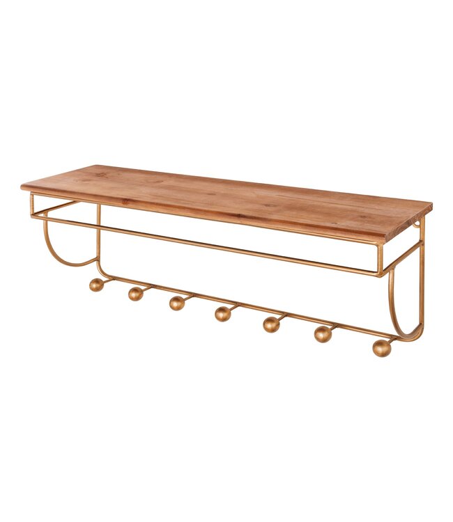 Invicta Interior Decoratieve wandkapstok HERITAGE 80 cm naturel goud messing grenen metaal met plank  - 44479