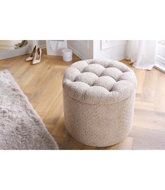 Invicta Interior Ronde kruk MODERN BAROQUE 50cm champagne bouclé met opbergruimte - 45066