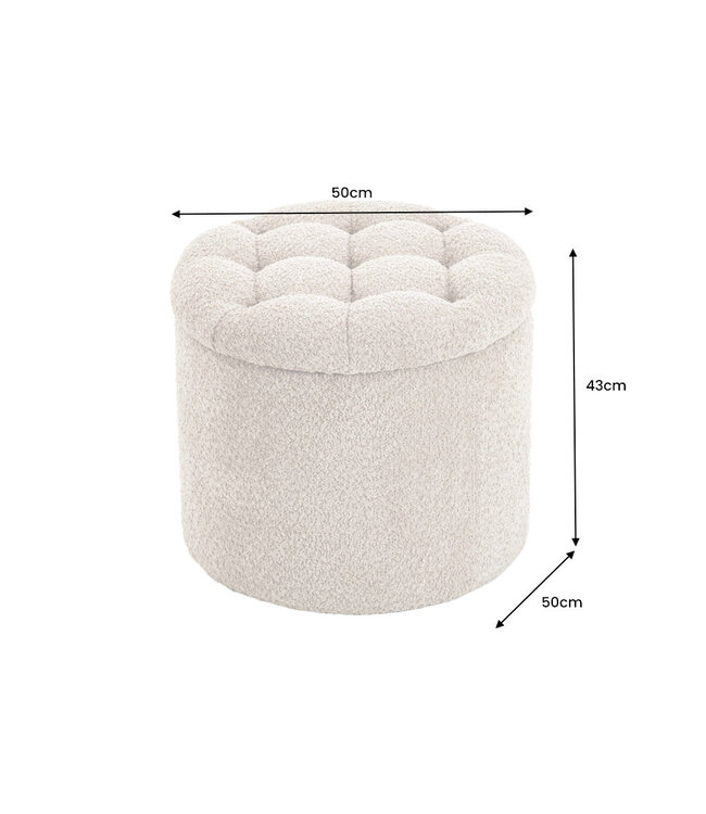 Invicta Interior Ronde kruk MODERN BAROQUE 50cm champagne bouclé met opbergruimte - 45066