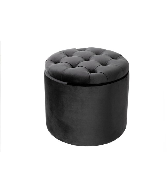 Invicta Interior Ronde kruk MODERN BAROK 50cm Grijs Fluweel met opbergruimte - 44747