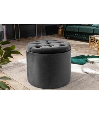 Invicta Interior Ronde kruk MODERN BAROK 50cm Grijs Fluweel met opbergruimte - 44747