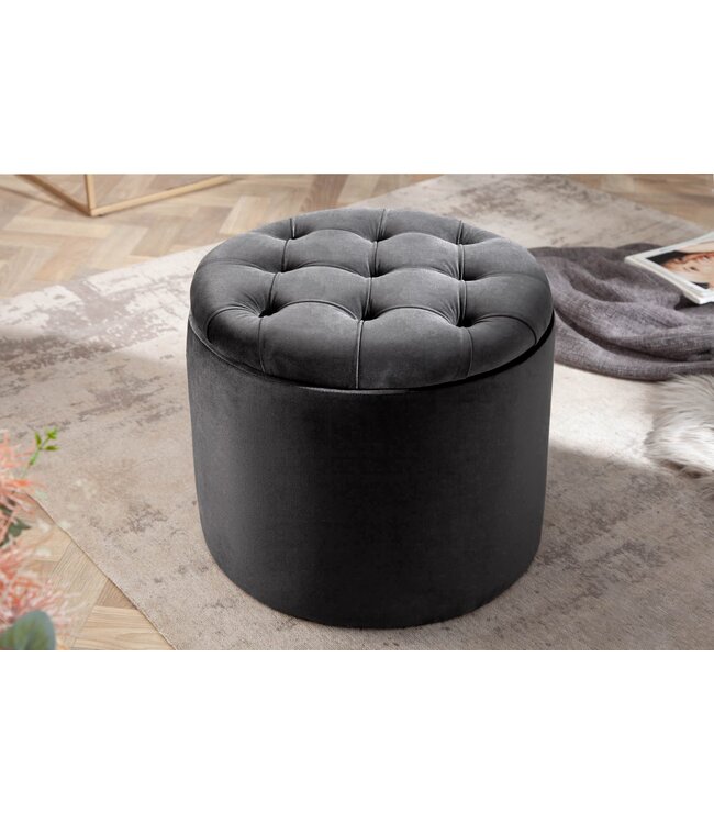 Invicta Interior Ronde kruk MODERN BAROK 50cm Grijs Fluweel met opbergruimte - 44747