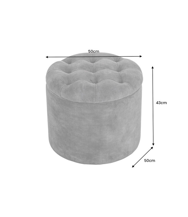 Invicta Interior Ronde kruk MODERN BAROK 50cm Grijs Fluweel met opbergruimte - 44747