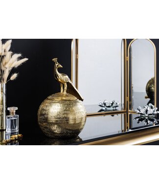 Invicta Interior Decoratief doosje WILDLIFE BIRD 30cm goud antiek rond metaal - 44837