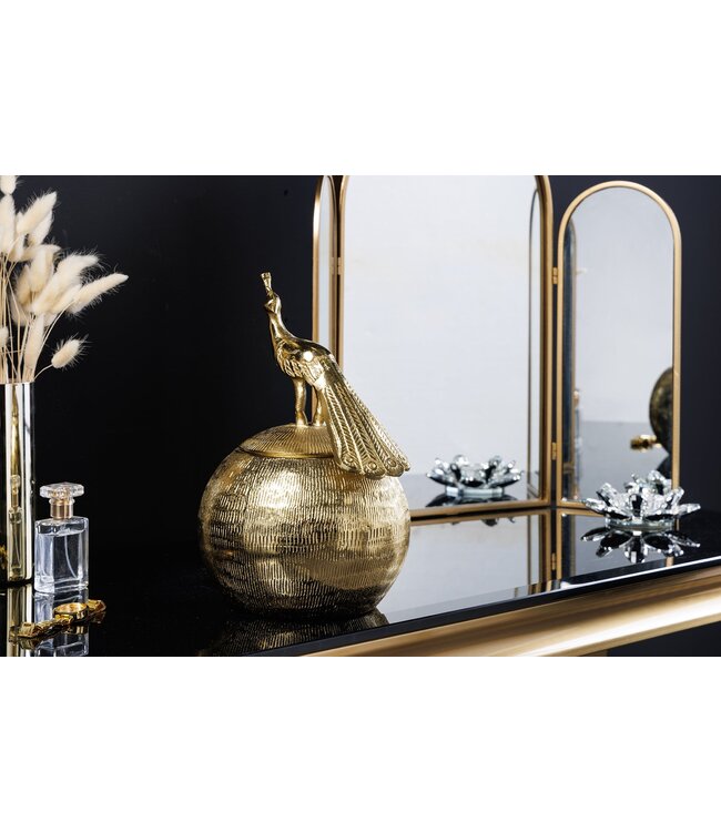 Invicta Interior Decoratief doosje WILDLIFE BIRD 30cm goud antiek rond metaal - 44837