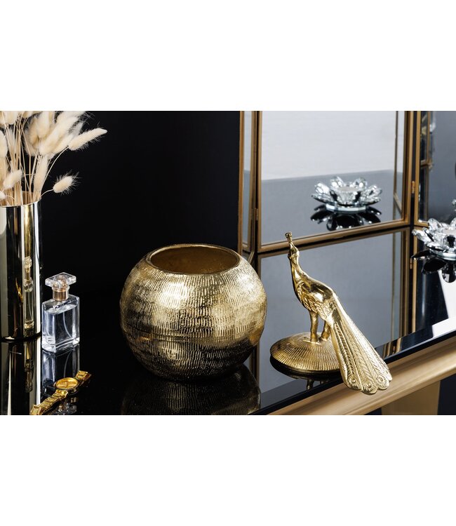 Invicta Interior Decoratief doosje WILDLIFE BIRD 30cm goud antiek rond metaal - 44837