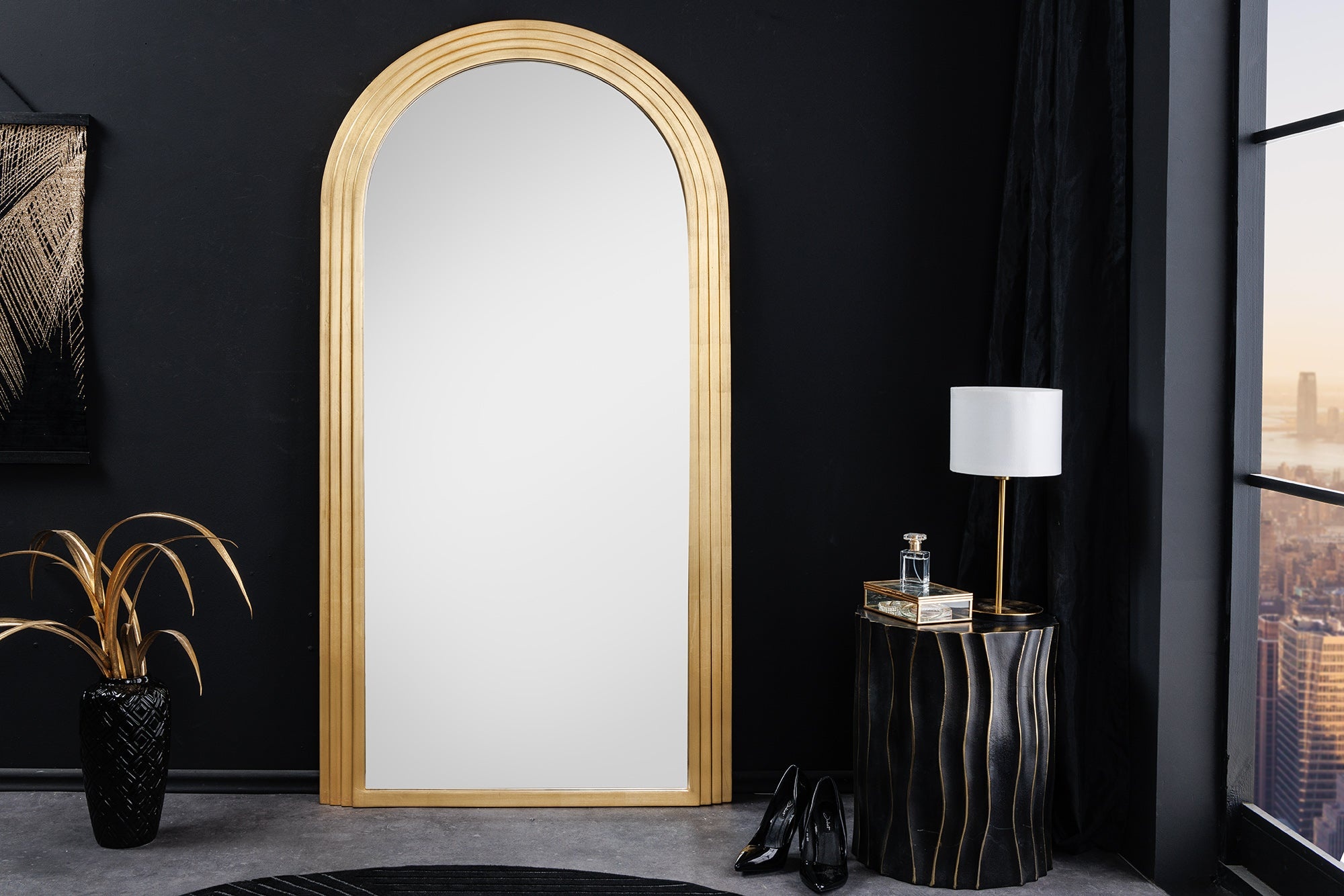 Edele wandspiegel ART DECO 160 cm goudkleurige rondboogspiegel - 44678 afbeelding