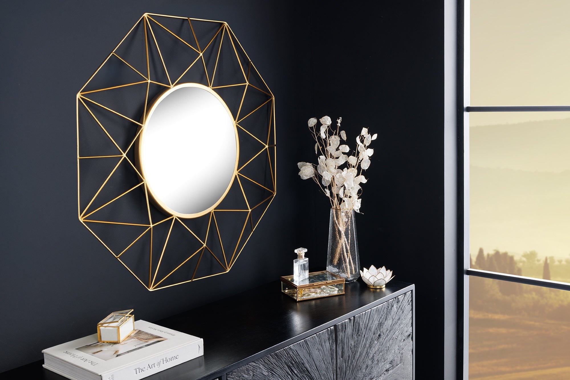 Handgemaakte spiegel DIAMOND L 80cm goud gemaakt van ijzer in retro design - 43733 afbeelding