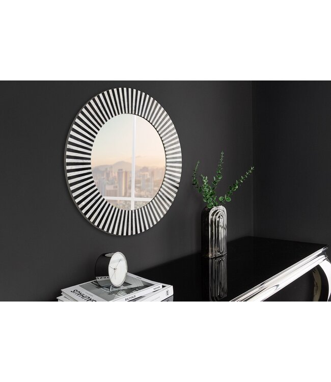 Invicta Interior Beeninleg Wandspiegel HARMONY NATURE 60cm Rond Wit Zwart Ingelegd Arts & Crafts - 44887