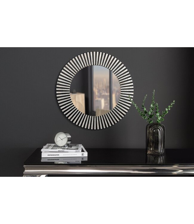 Invicta Interior Beeninleg Wandspiegel HARMONY NATURE 60cm Rond Wit Zwart Ingelegd Arts & Crafts - 44887