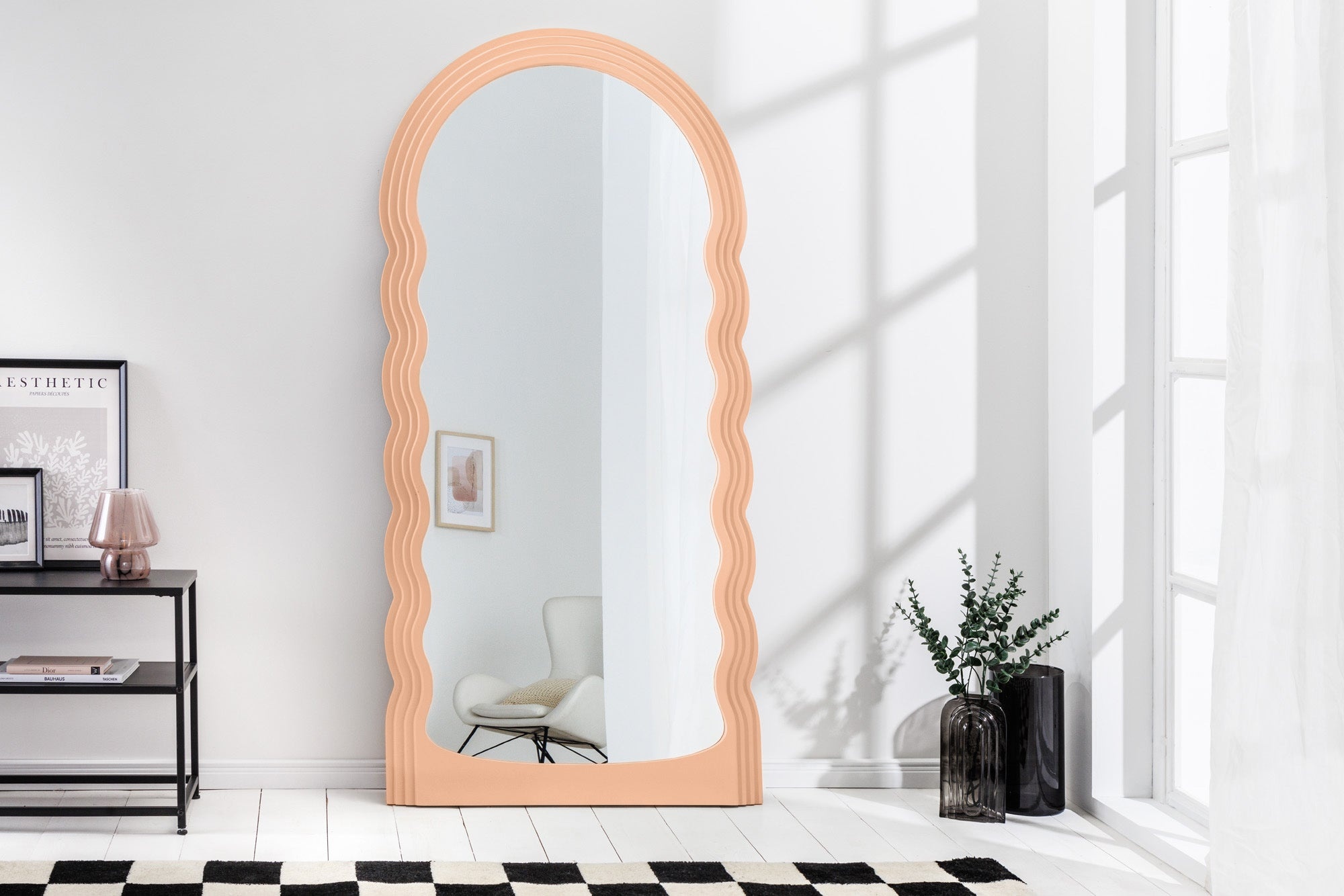 Design Wandspiegel WAVE 160cm abrikoos pastel ronde boogspiegel - 44677 afbeelding